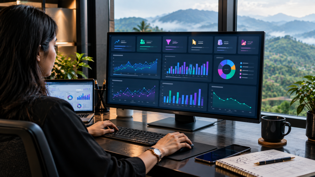 Digital marketer analyzing leads, conversions, CPC and ROAS data